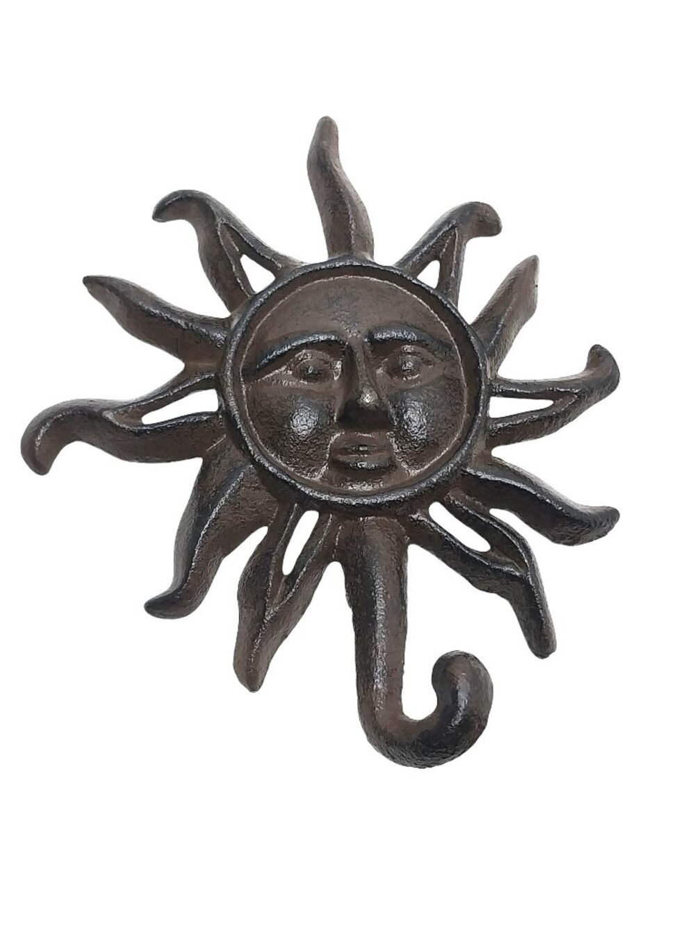 Cast Iron Celestial Sun Face Wall Hook Brown Finish